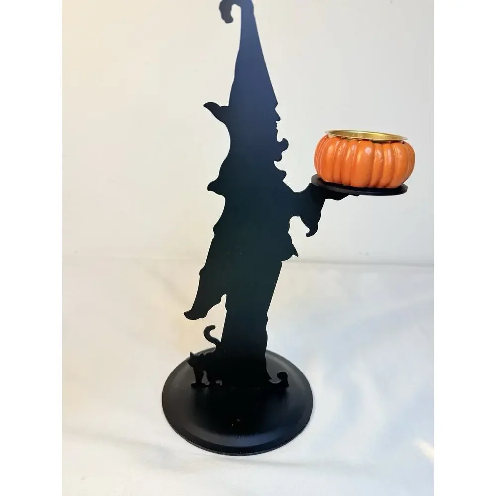 Vtg Mervyn’s Halloween Wizard Pumpkin Tea Light Metal Holder